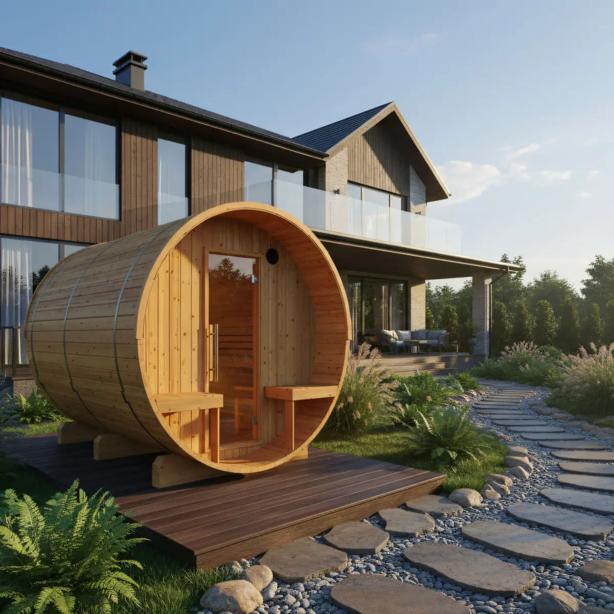 Finnish Barrel Sauna Turku — 6-Person with Terrace