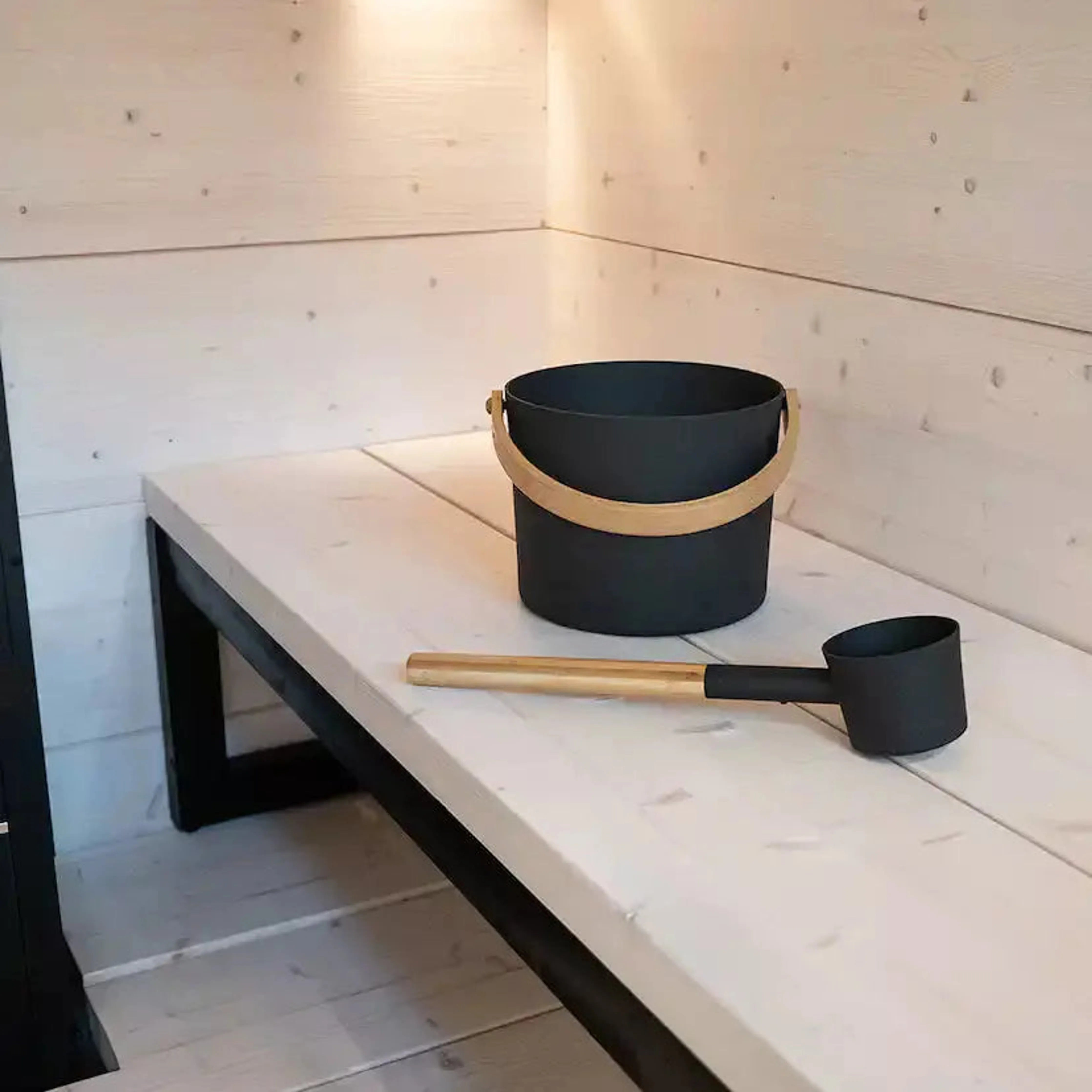 Sauna Pail And Ladle Set - Black
