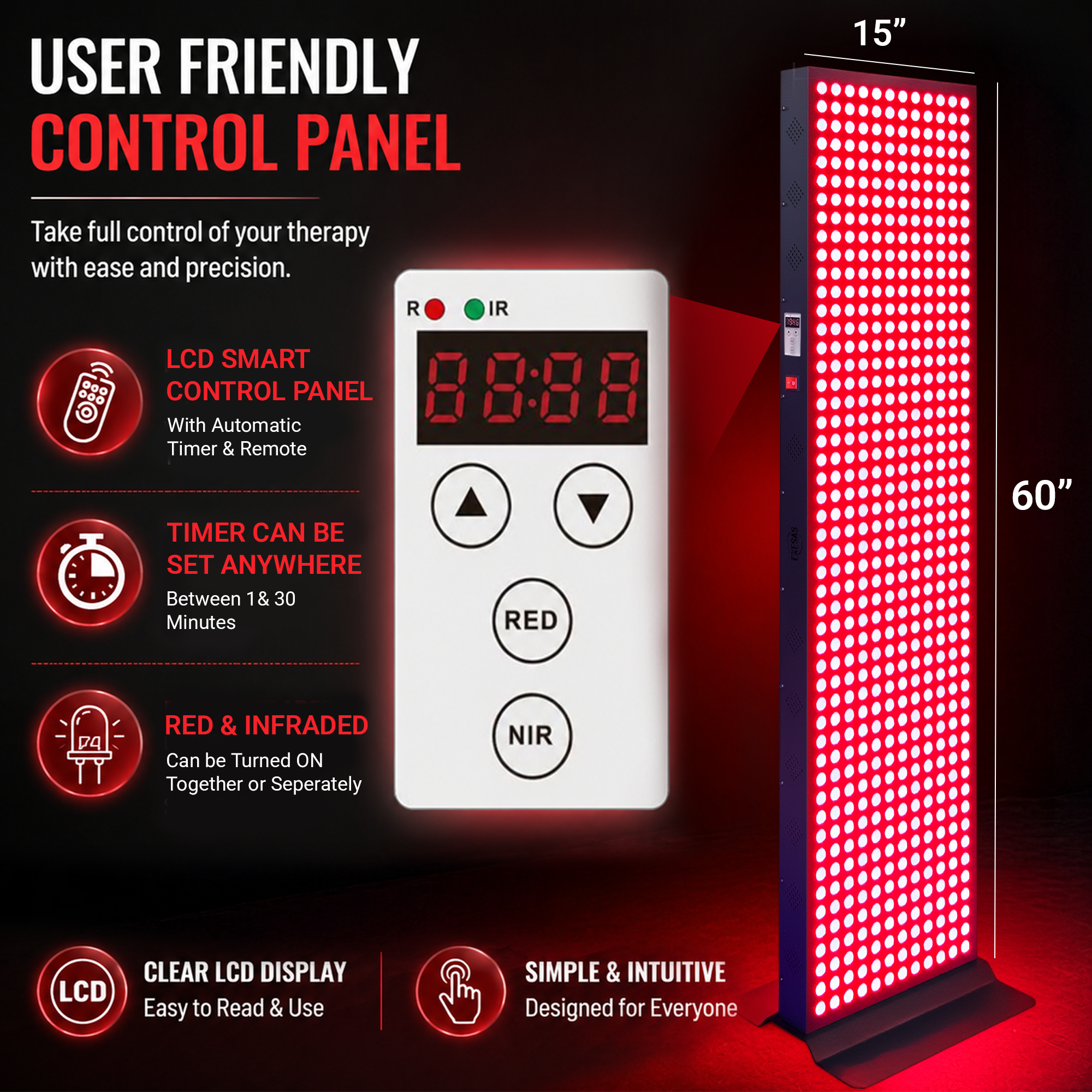Full-Spectrum Red Light Therapy Panel — 600 LED, 3000W