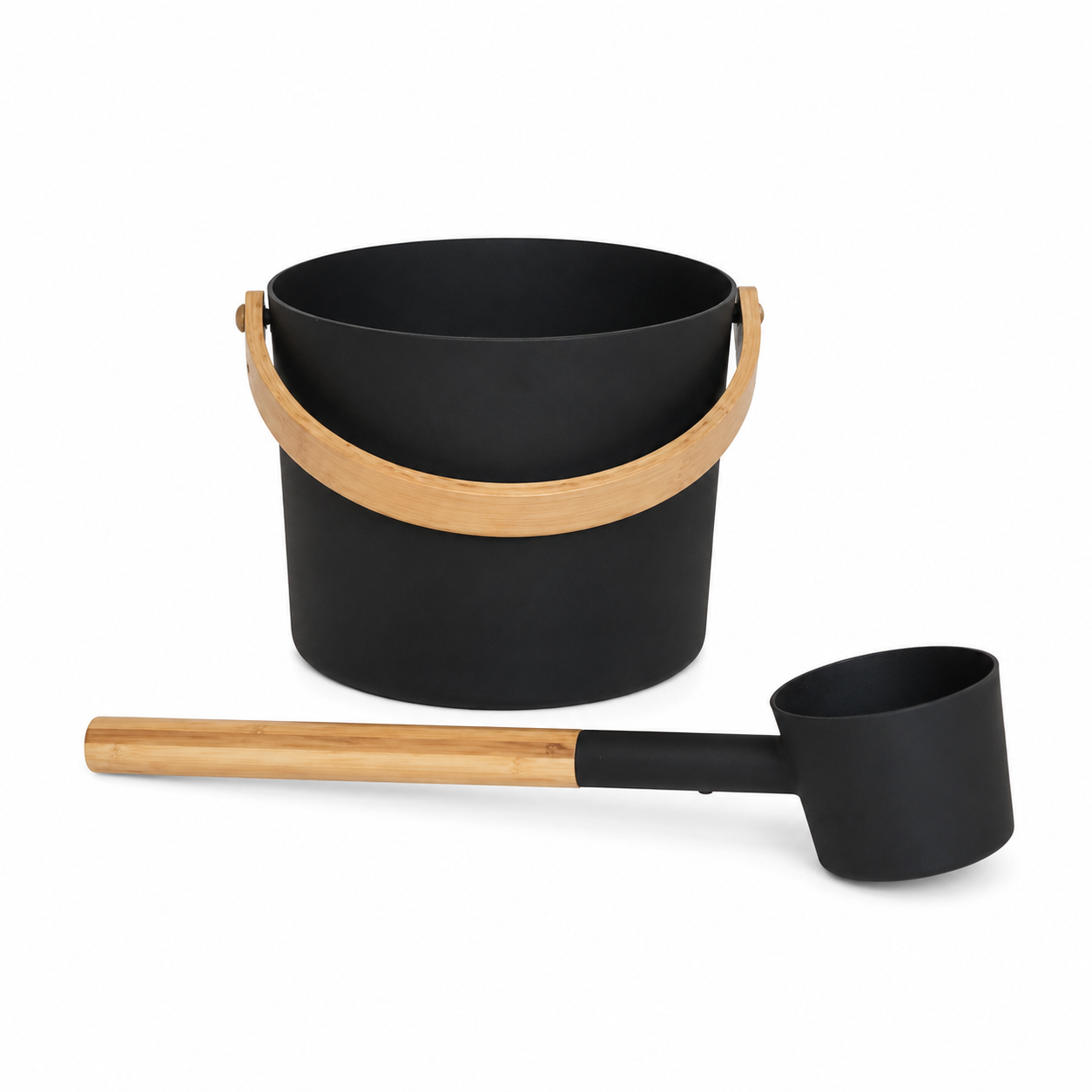Sauna Pail and Ladle Set - Modern Black, Made in Finland